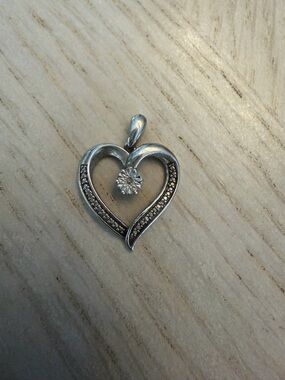 Zales Silver Heart Pendant with Diamond Accent